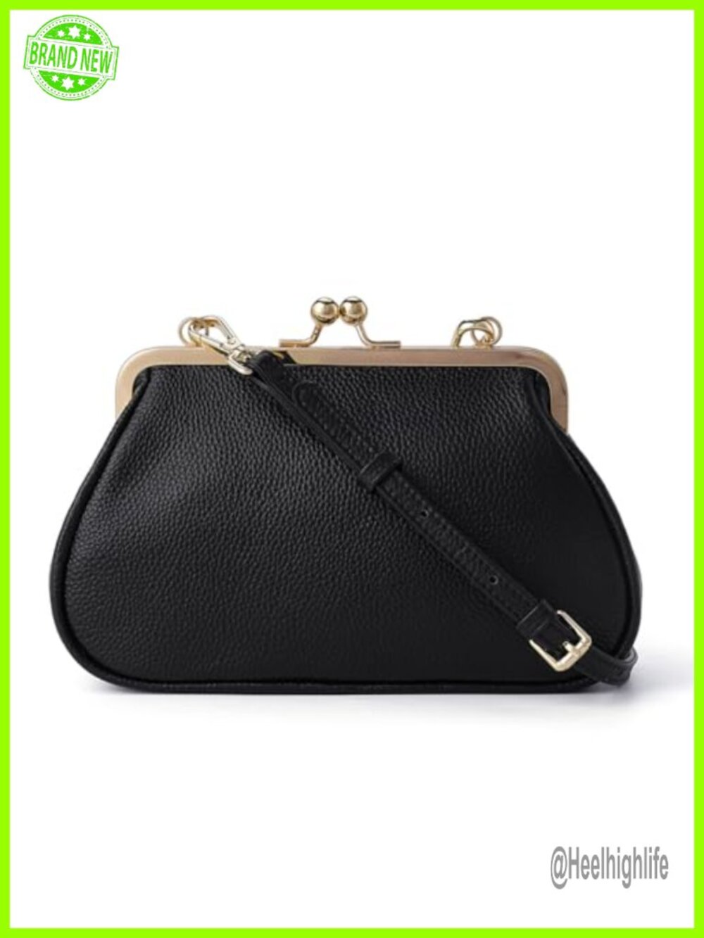 Genuine Leather Kiss Lock Clutch Crossbody Bag Evening Purse for Women